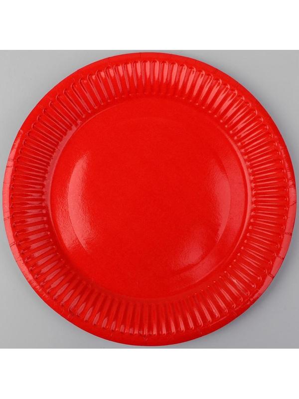 Тарелка бумажная, однотонная, цвет красный