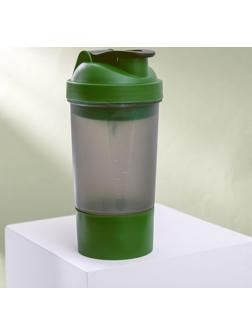 Шейкер спортивный с чашей под протеин, серо-зелёный, 500 мл