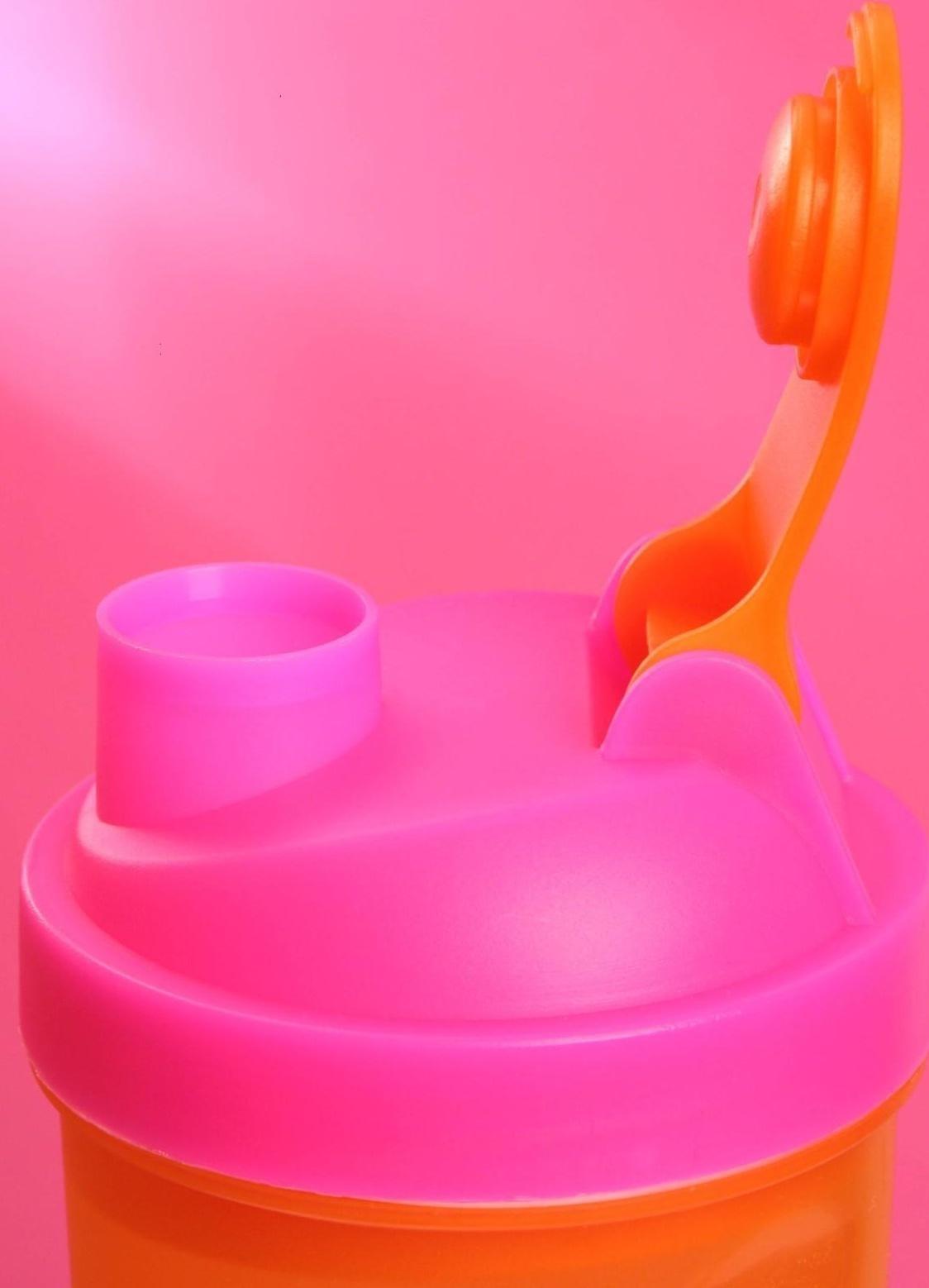 Шейкер спортивный с чашей под протеин, орнанжево-розовый, 500 мл