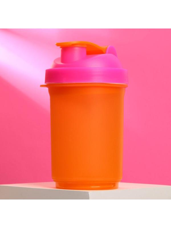 Шейкер спортивный с чашей под протеин, орнанжево-розовый, 500 мл