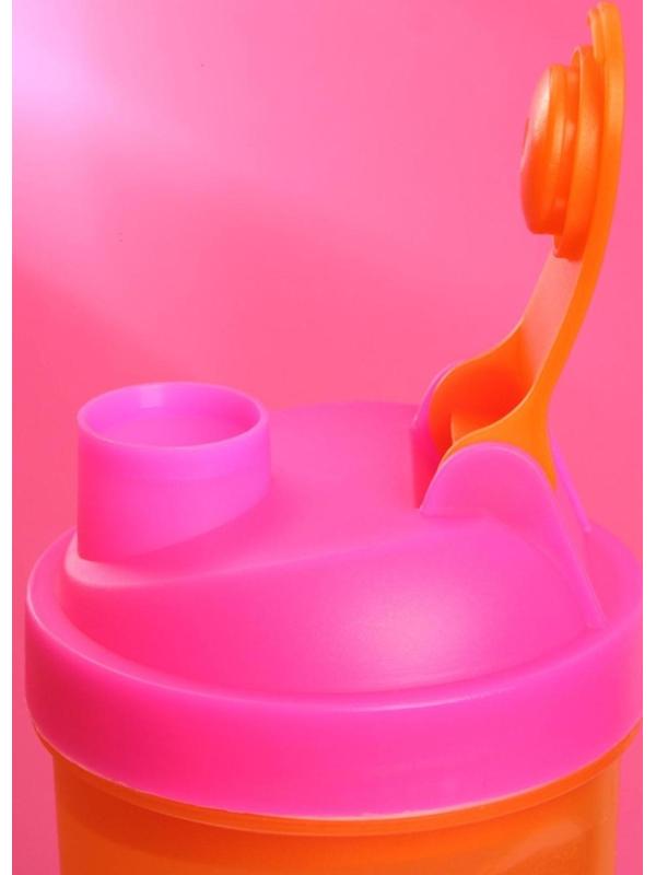 Шейкер спортивный с чашей под протеин, орнанжево-розовый, 500 мл