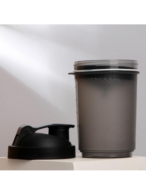 Шейкер спортивный с чашей под протеин, чёрный, 500 мл