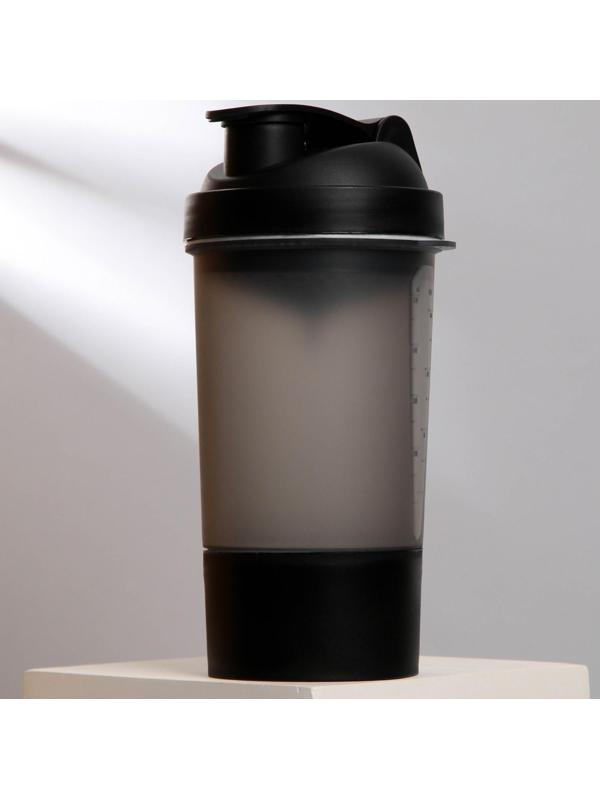 Шейкер спортивный с чашей под протеин, чёрный, 500 мл
