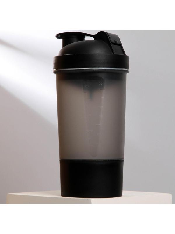 Шейкер спортивный с чашей под протеин, чёрный, 500 мл