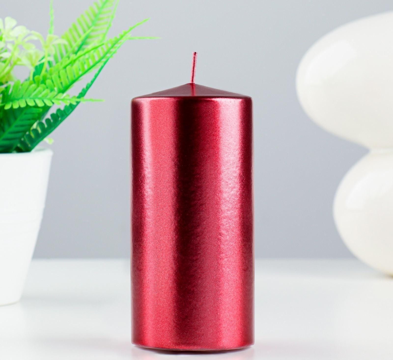 Свеча - цилиндр парафиновая, лакированная, красный металлик, 5,6×12 см