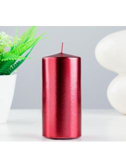 Свеча - цилиндр парафиновая, лакированная, красный металлик, 5,6×12 см