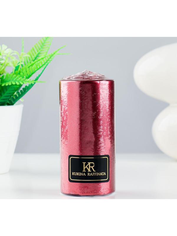 Свеча - цилиндр парафиновая, лакированная, красный металлик, 5,6×12 см