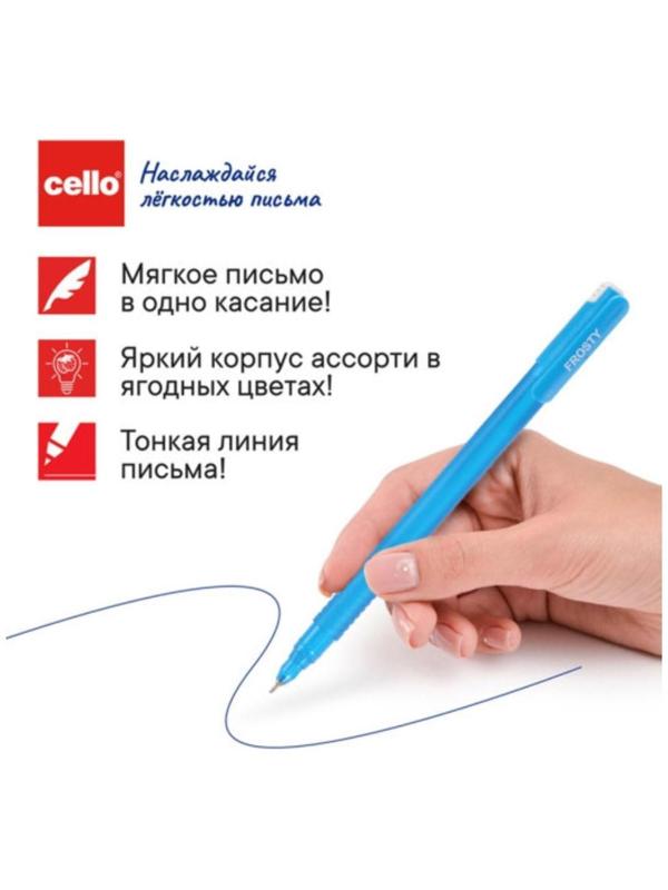 Ручка шариковая Cello Frosty, узел 0.7 мм, чернила синие, корпус микс