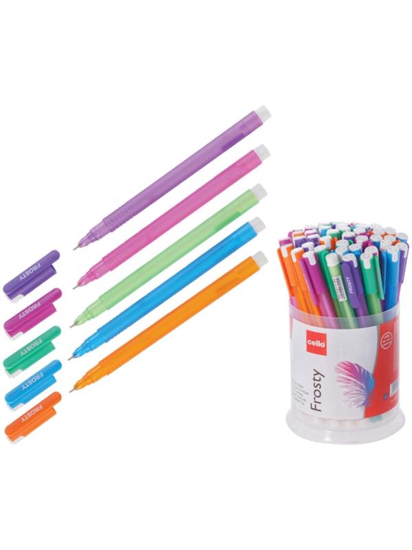 Ручка шариковая Cello Frosty, узел 0.7 мм, чернила синие, корпус микс