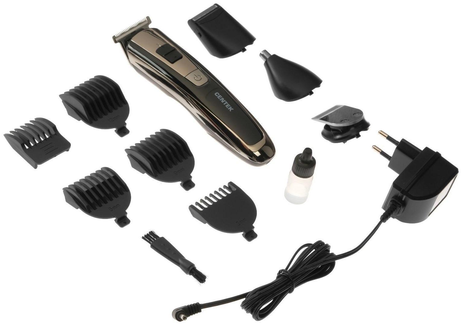 Машинка для стрижки Centek CT-2133, 3 Вт, 8 насадок, триммер, чёрная