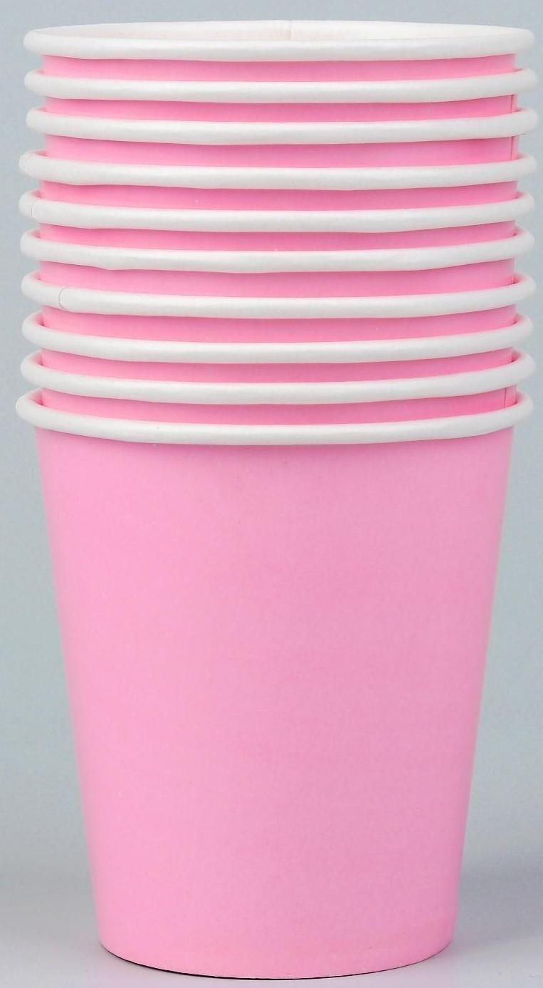 Стакан бумажный, однотонный, цвет розовый, 205 мл