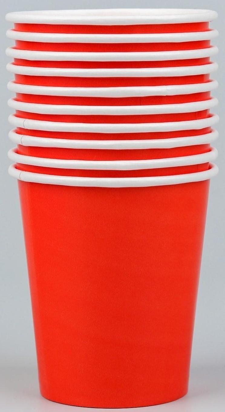 Стакан бумажный, однотонный, цвет красный, 205 мл