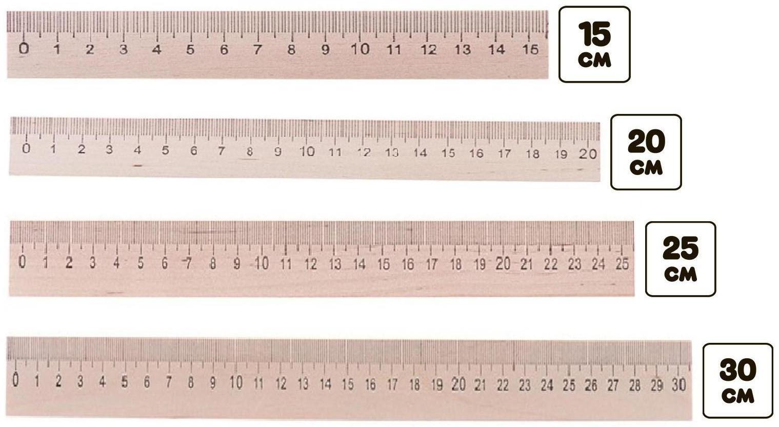 Набор 4 линейки деревянные (15 см, 20 см, 25 см, 30 см)