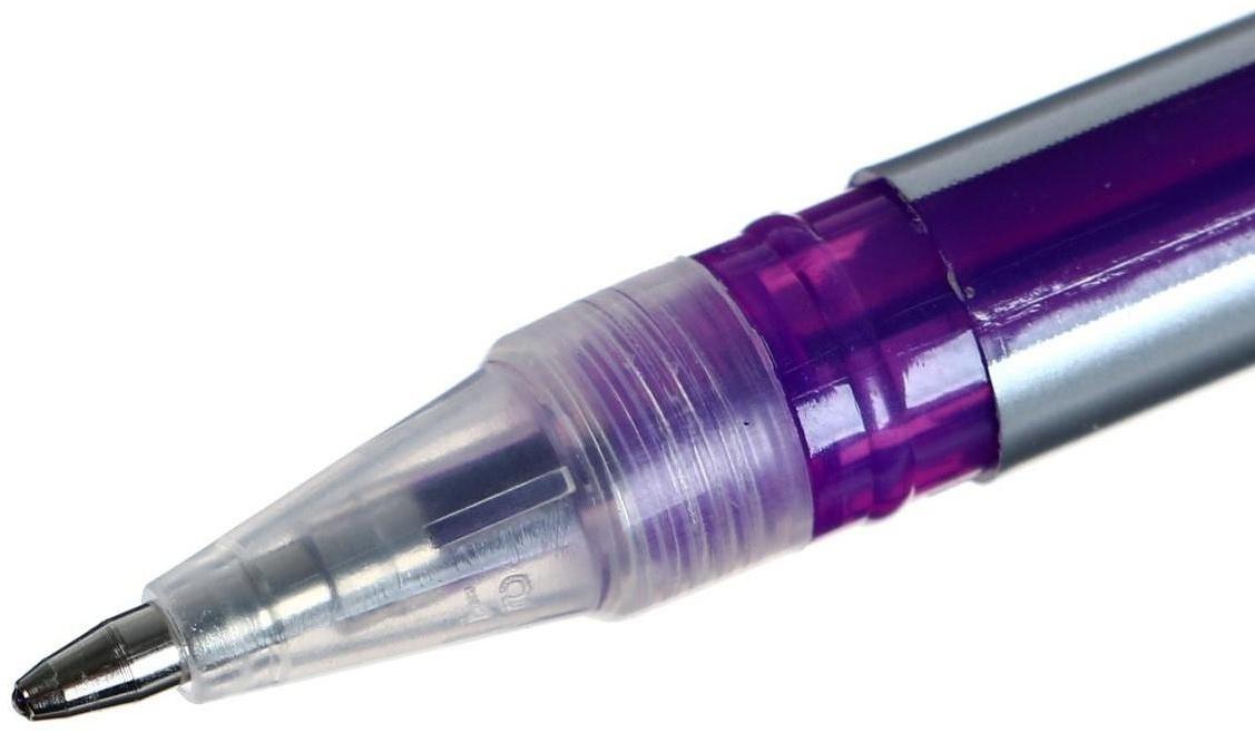 Набор гелевых ручек 6 цветов корпус серебро в полоску в цвет стержня, в блистере на кнопке