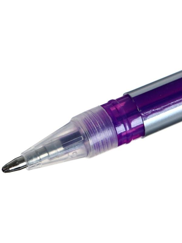 Набор гелевых ручек 6 цветов корпус серебро в полоску в цвет стержня, в блистере на кнопке