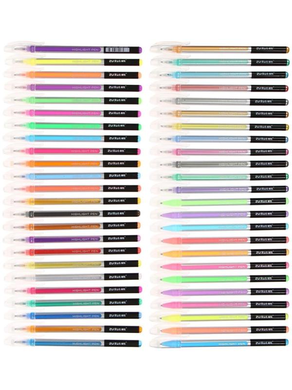 Набор гелевых ручек 48 цветов корпус серебро в полоску в цвет стержня, в блистере на кнопке