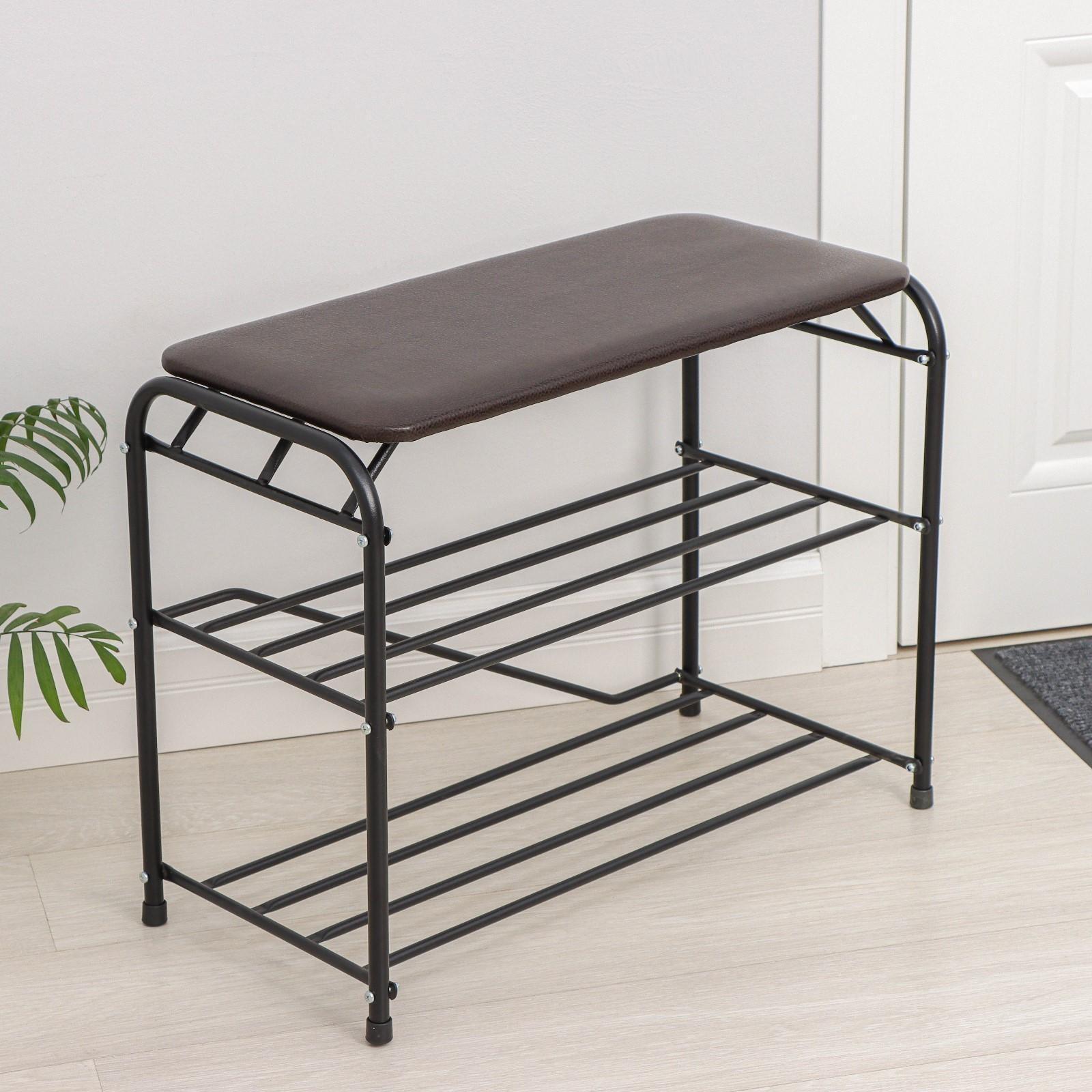 Подставка для обуви с сиденьем, 3 яруса, 65×32×48,5 см, цвет коричневый