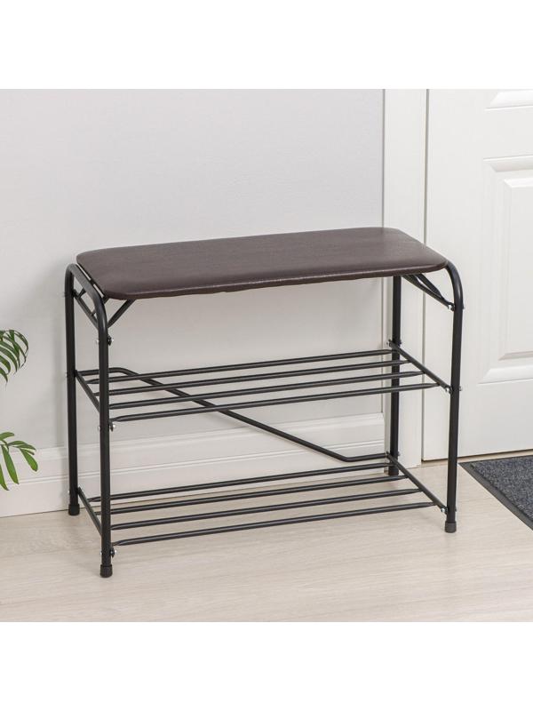 Подставка для обуви с сиденьем, 3 яруса, 65×32×48,5 см, цвет коричневый