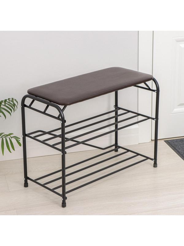 Подставка для обуви с сиденьем, 3 яруса, 65×32×48,5 см, цвет коричневый