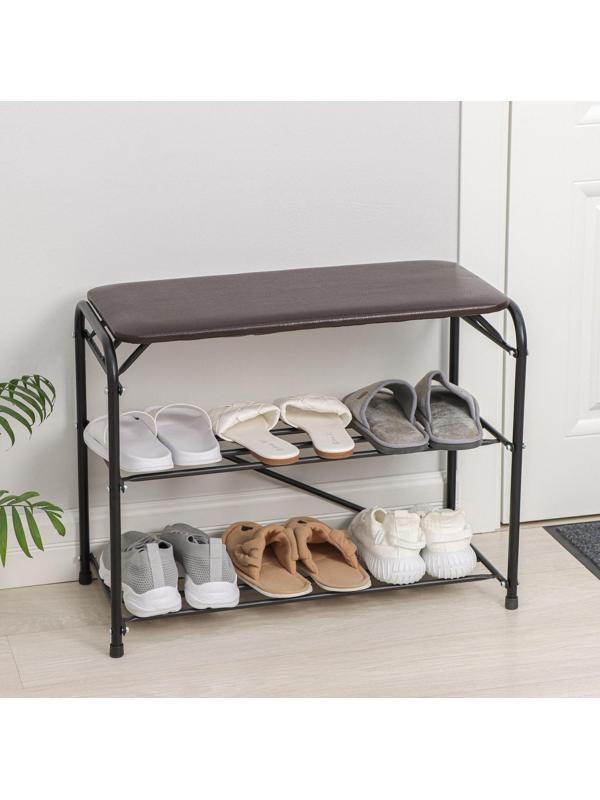 Подставка для обуви с сиденьем, 3 яруса, 65×32×48,5 см, цвет коричневый