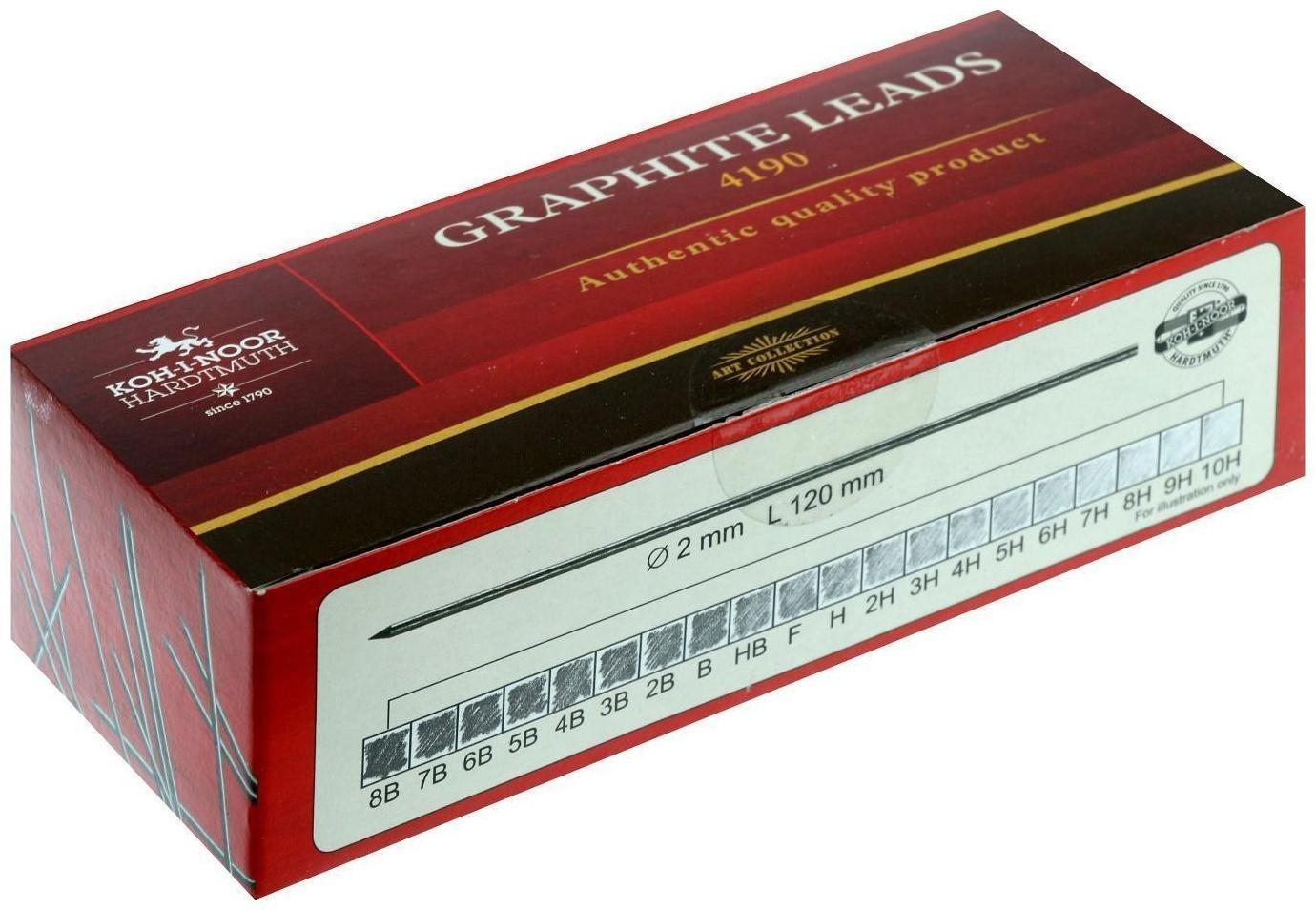Грифели для цанговых карандашей Koh-i-noor 4190/07 В, 2,0 мм, 12 штук в упаковке