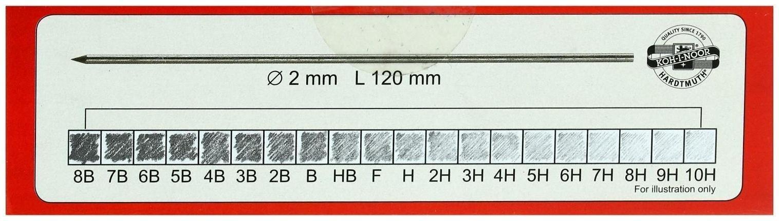 Грифели для цанговых карандашей Koh-i-noor 4190/07 В, 2,0 мм, 12 штук в упаковке