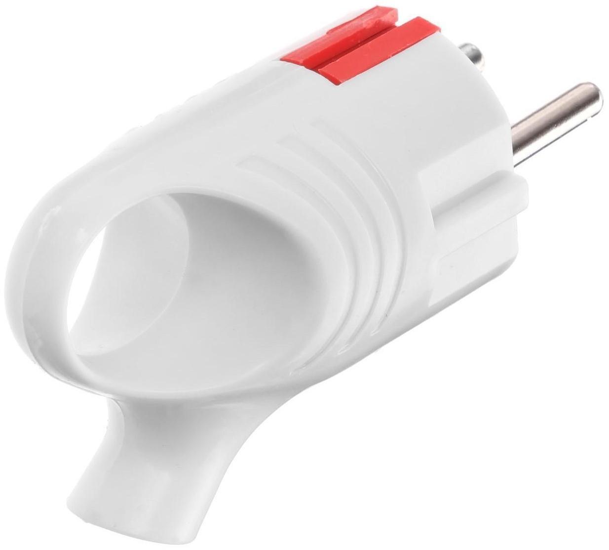 Вилка угловая, с кольцом, 16А, без з/к, 220 В, белая, розничная упаковка.