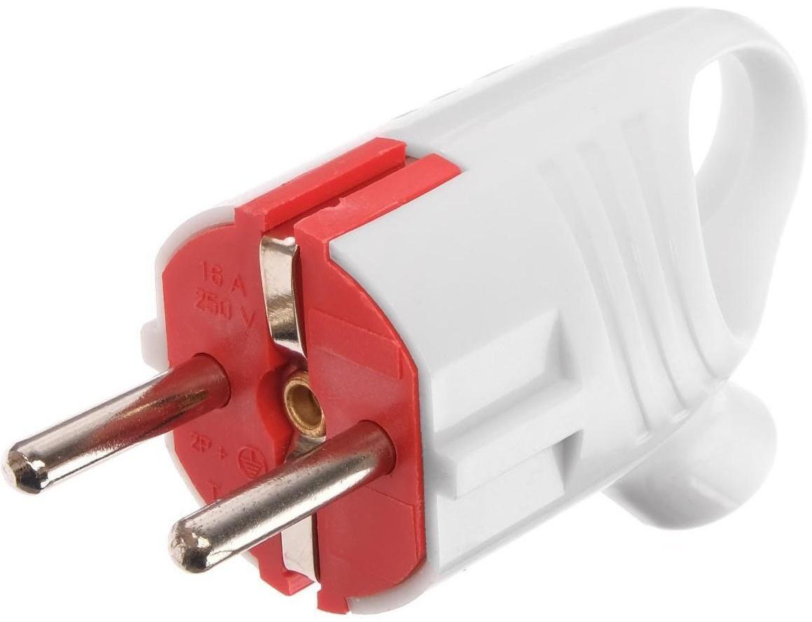 Вилка угловая, с кольцом, 16А, без з/к, 220 В, белая, розничная упаковка.