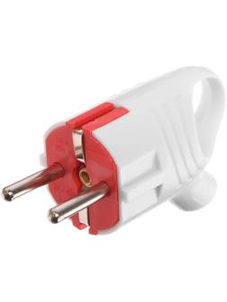 Вилка угловая, с кольцом, 16А, без з/к, 220 В, белая, розничная упаковка.