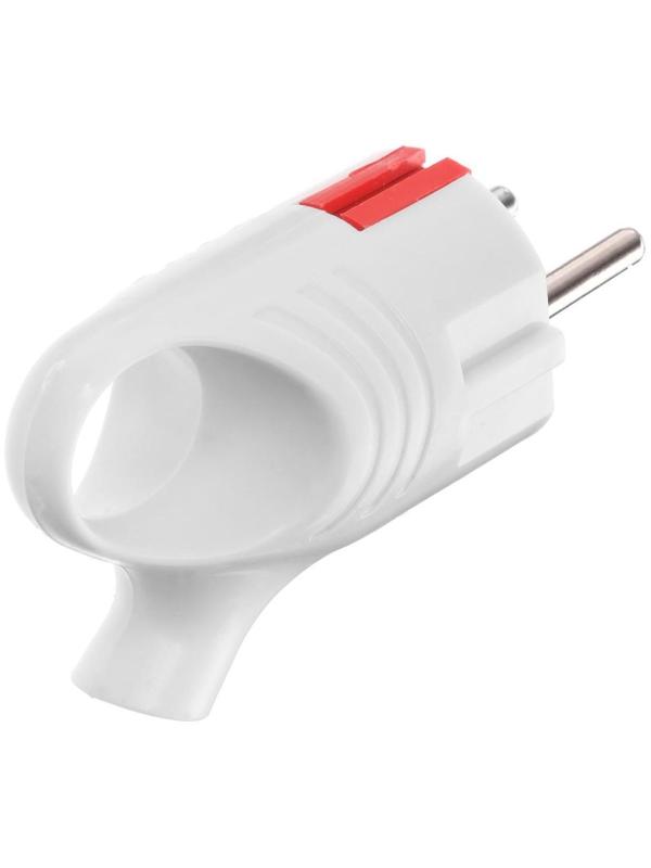 Вилка угловая, с кольцом, 16А, без з/к, 220 В, белая, розничная упаковка.