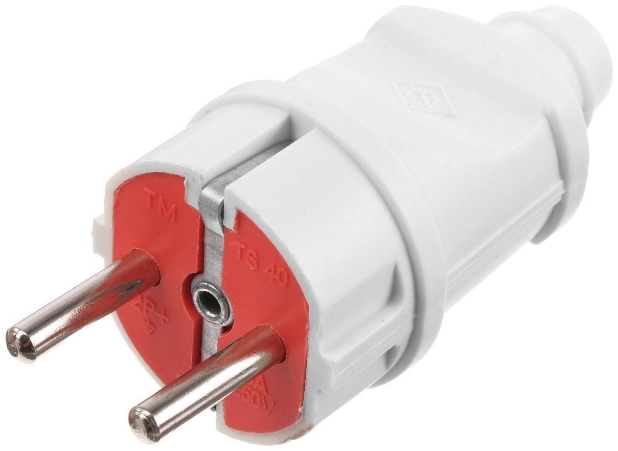 Вилка прямая, 16А, без з/к, 220 В, белая, розничная упаковка.