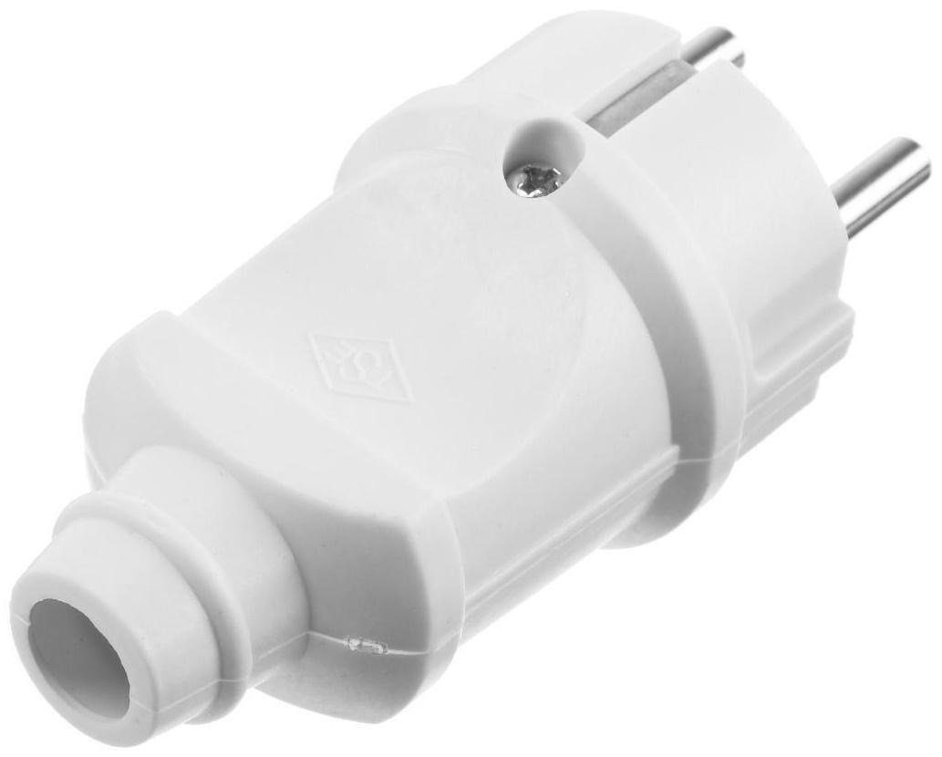 Вилка прямая, 16А, без з/к, 220 В, белая, розничная упаковка.