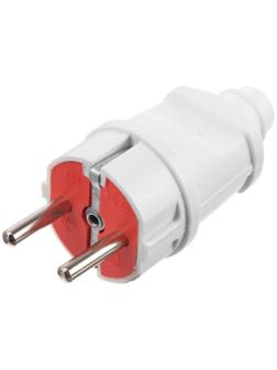Вилка прямая, 16А, без з/к, 220 В, белая, розничная упаковка.