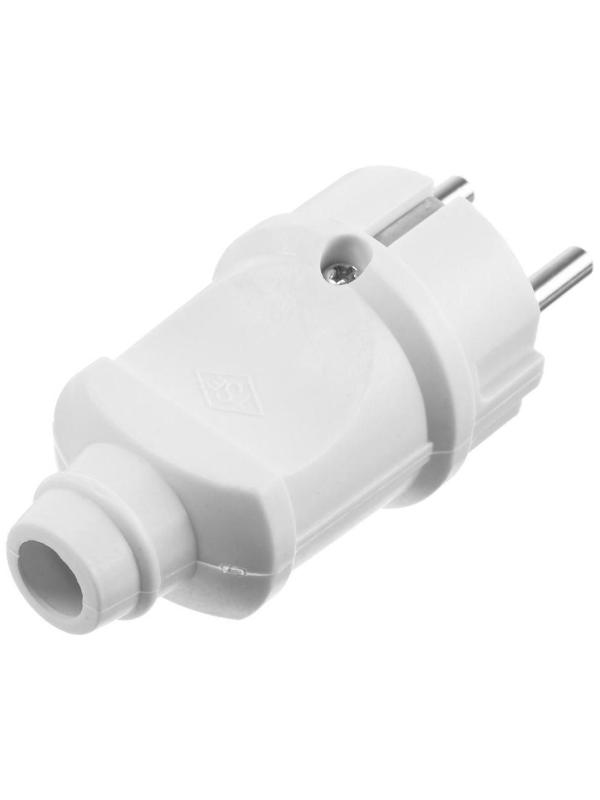 Вилка прямая, 16А, без з/к, 220 В, белая, розничная упаковка.