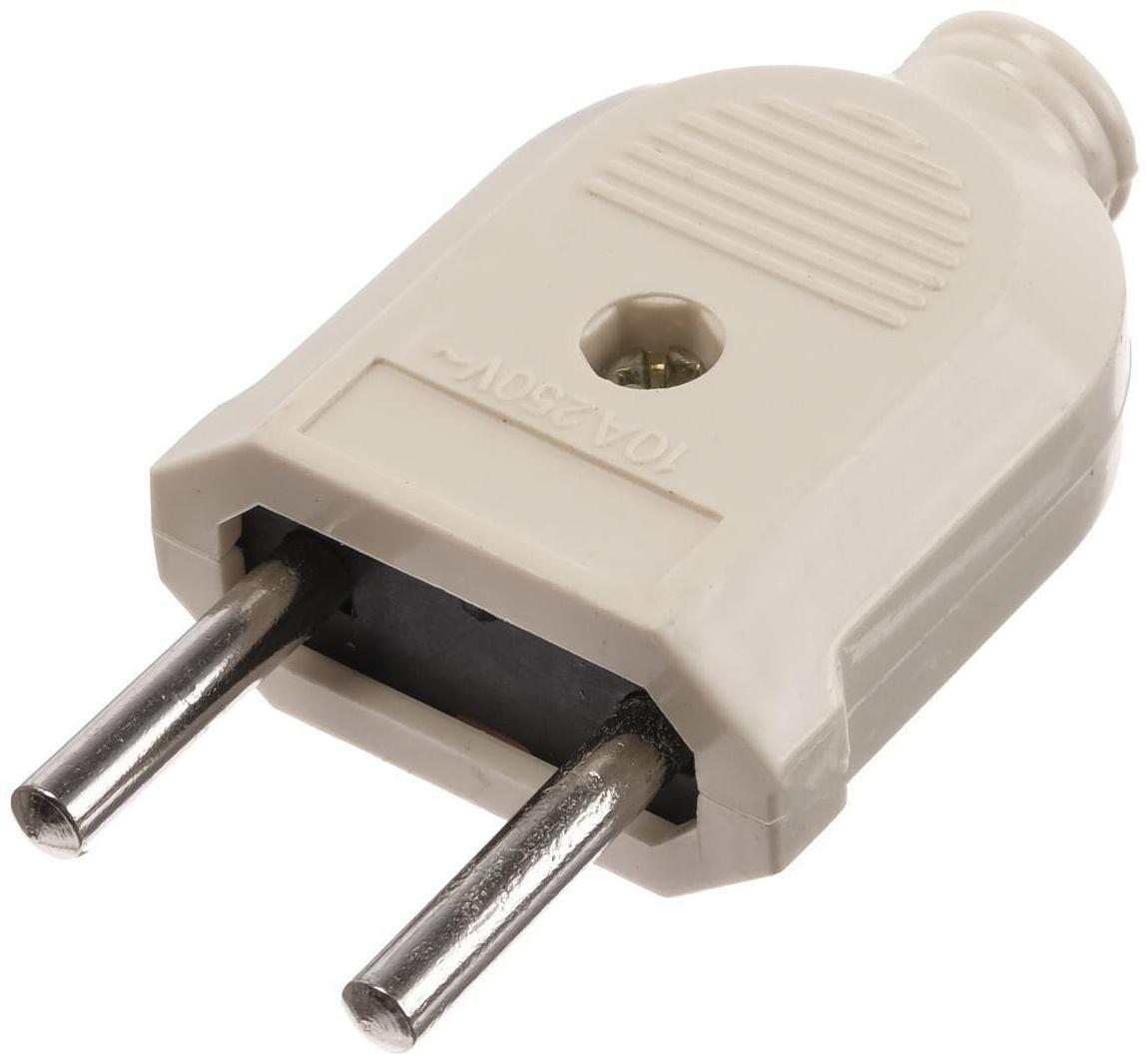 Вилка прямая, 10А, без з/к, 220 В, бежевая, розничная упаковка.