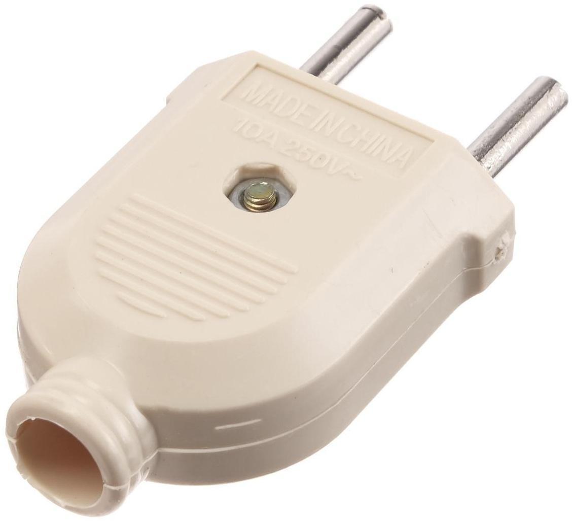 Вилка прямая, 10А, без з/к, 220 В, бежевая, розничная упаковка.