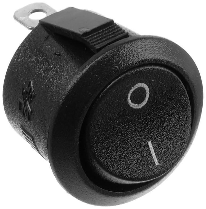 Клавишный выключатель круглый, 250 В, 6 А, ON-OFF, 2c, черный , розничная упаковка.