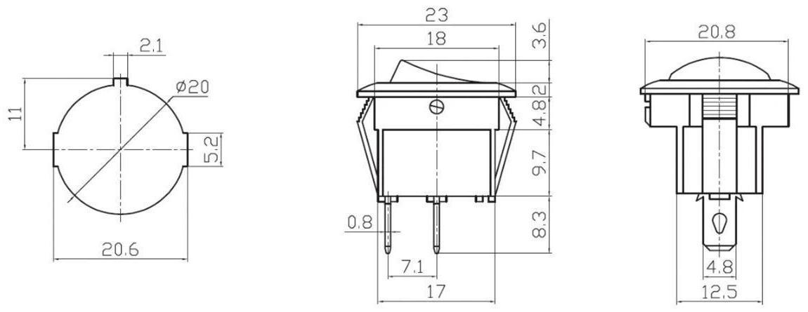 Клавишный выключатель круглый, 250 В, 6 А, ON-OFF, 2c, черный , розничная упаковка.
