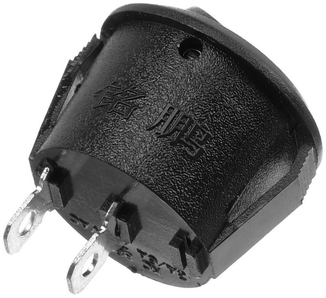 Клавишный выключатель круглый, 250 В, 6 А, ON-OFF, 2c, черный , розничная упаковка.