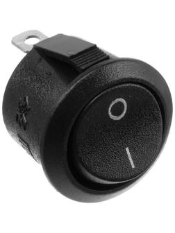 Клавишный выключатель круглый, 250 В, 6 А, ON-OFF, 2c, черный , розничная упаковка.