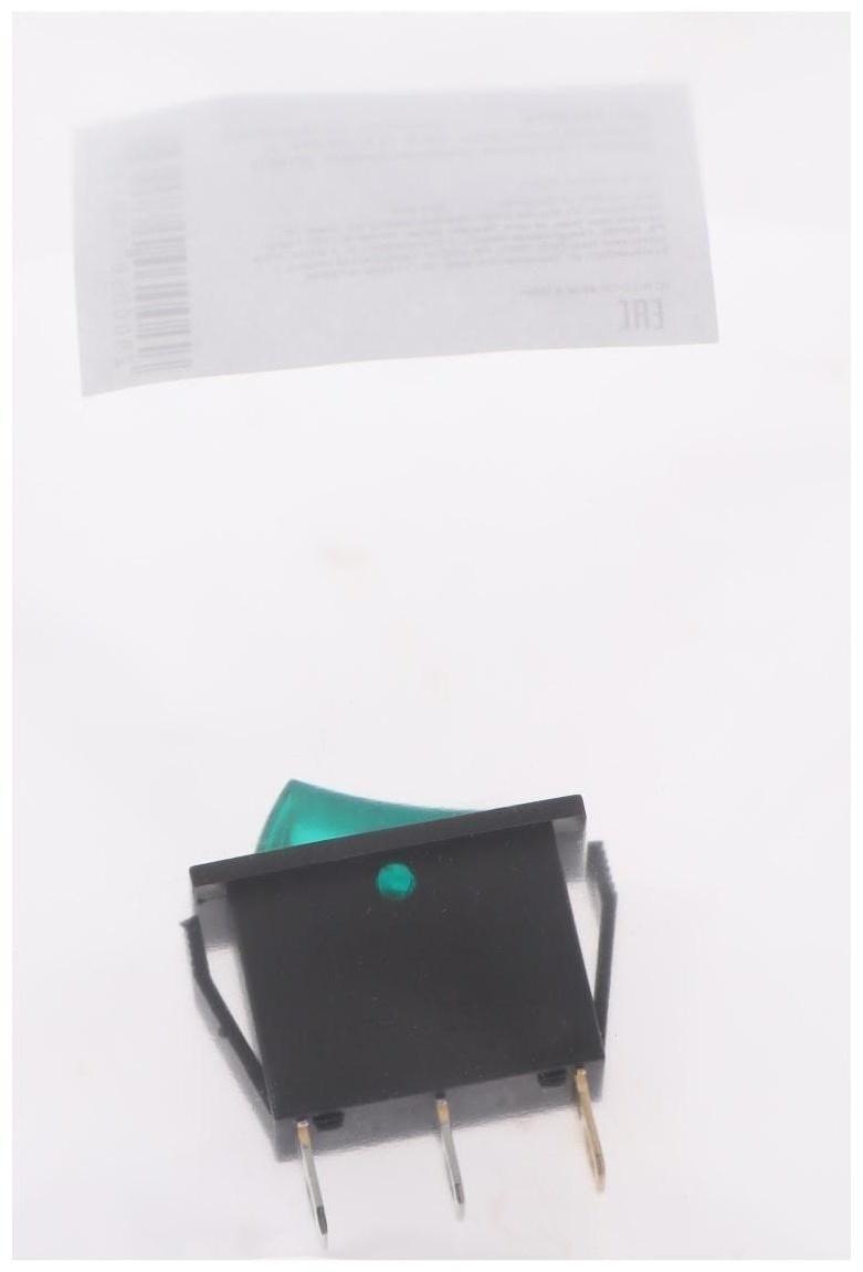 Клавишный выключатель, 250 В, 15 А, ON-OFF, 3с, зеленый, с подсветкой, розничная упаковка.