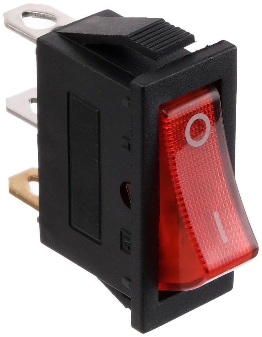 Клавишный выключатель, 250 В, 15 А, ON-OFF, 3с, красный, с подсветкой, розничная упаковка.