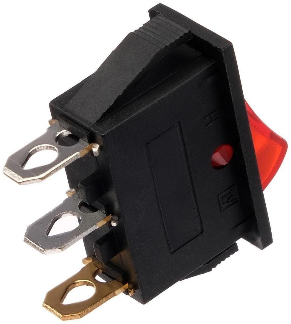 Клавишный выключатель, 250 В, 15 А, ON-OFF, 3с, красный, с подсветкой, розничная упаковка.