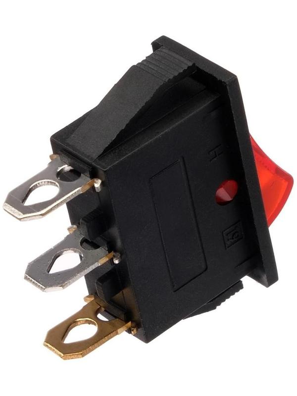 Клавишный выключатель, 250 В, 15 А, ON-OFF, 3с, красный, с подсветкой, розничная упаковка.