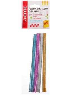 Закладки-ляссе с клеевым краем, deVENTE. Shine, 6 x 290 мм для книг A5, 4 тонкие ленты с блёстками, в пакете