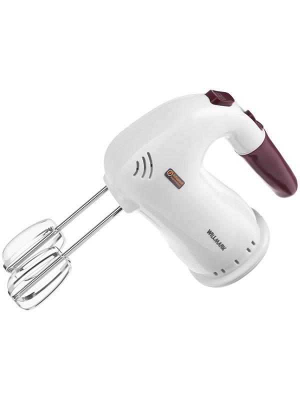 Миксер WILLMARK WHM-6023ST, ручной, 400 Вт, 5 скоростей, 2 насадки, подставка бордо