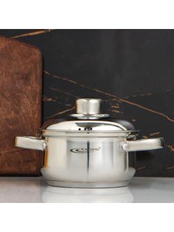 Кастрюля «Гретта», 1 л, d=14 см, металлическая крышка, индукционное дно, цвет хромированный