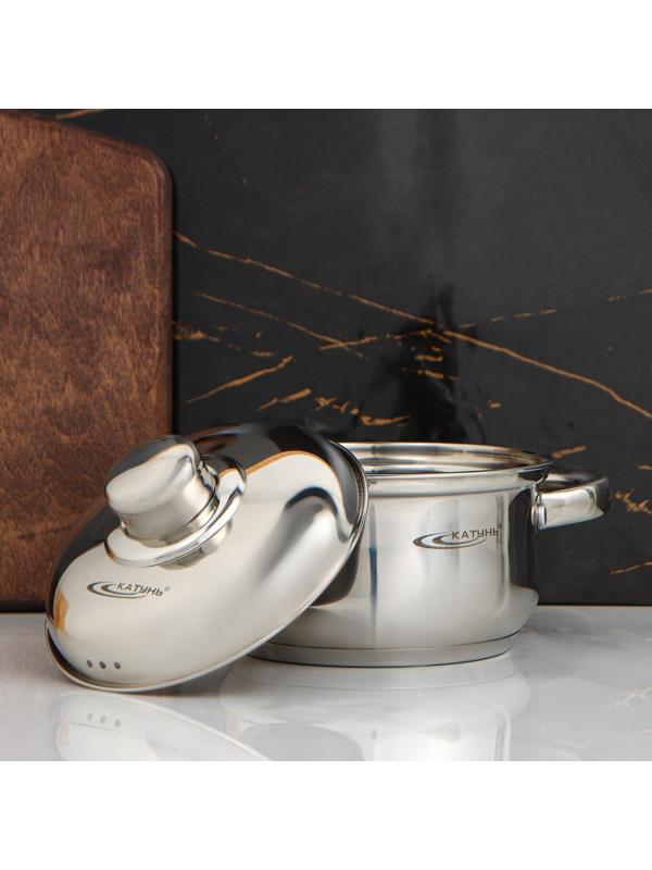 Кастрюля «Гретта», 1 л, d=14 см, металлическая крышка, индукционное дно, цвет хромированный