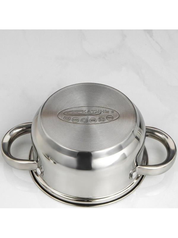 Кастрюля «Гретта», 1 л, d=14 см, металлическая крышка, индукционное дно, цвет хромированный