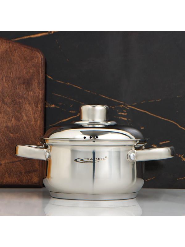 Кастрюля «Гретта», 1 л, d=14 см, металлическая крышка, индукционное дно, цвет хромированный